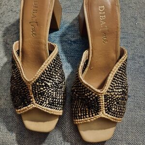 Diba True Black and Tan Raffia Woven Mules Size 6 NWOT MSRP $118